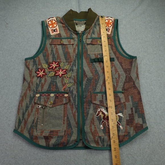 Double D Ranch Vest Womens Medium Brown Southwestern Embroidered Horse Zip Up - Picture 10 of 15